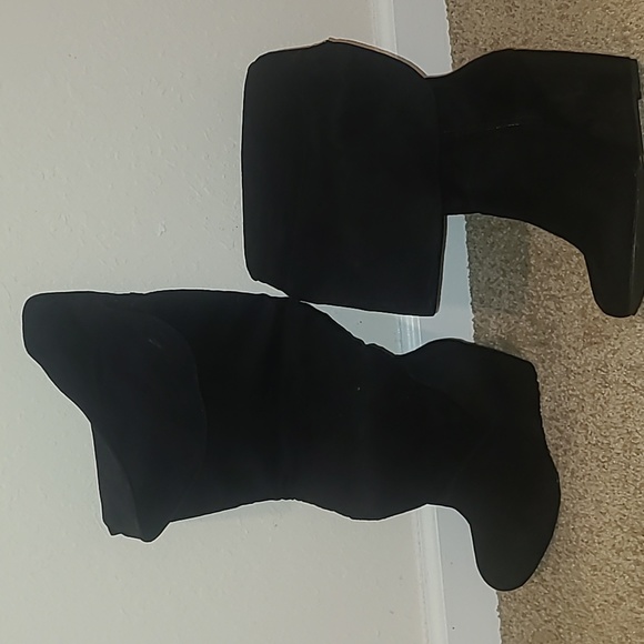 Black Suede Wedge Boot - Picture 1 of 4